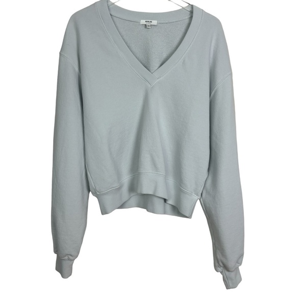 Agolde Low V-Neck Ballon Sleeve Relaxed Fit Athleisure Loungewear Sweatshirt - Picture 2 of 9